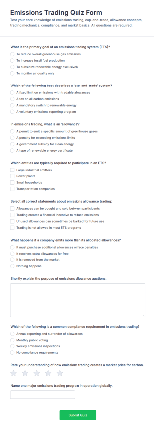 Emissions Trading Quiz Form Template