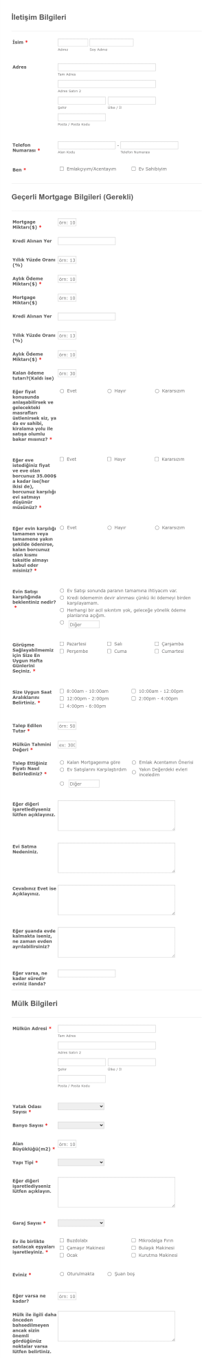 Emlak Bilgi Form Template