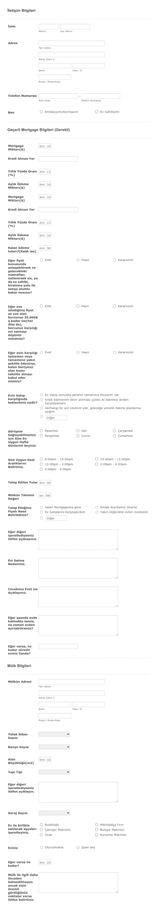 Emlak Bilgi Form Şablonu