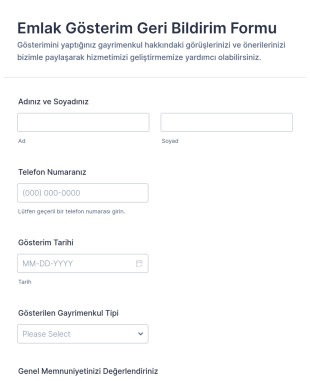 Emlak Gösterim Geri Bildirim Form Şablonu