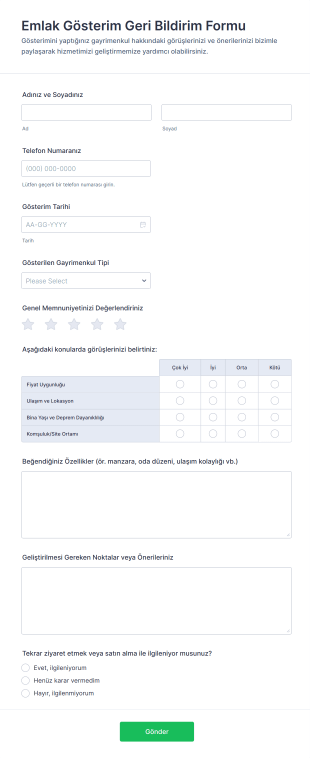 Emlak Gösterim Geri Bildirim Form Template