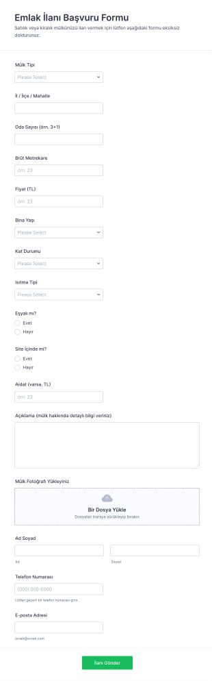 Emlak İlanı Başvuru Form Şablonu