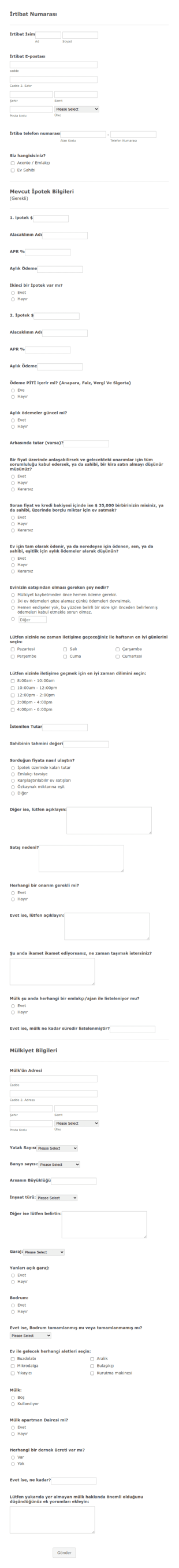 Emlak Satıcı Bilgileri Form Şablonu