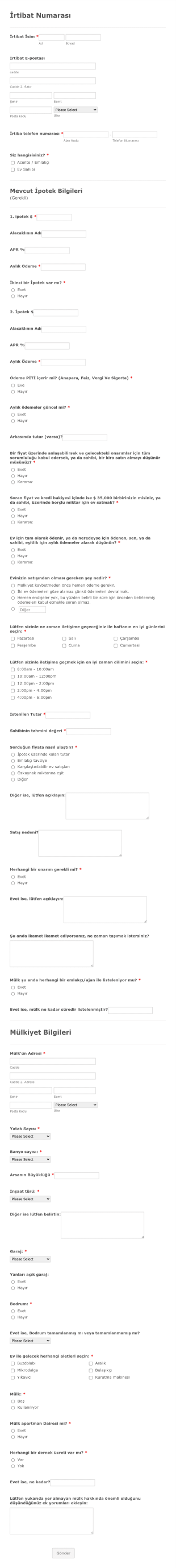 Emlak Satıcı Bilgileri Form Template