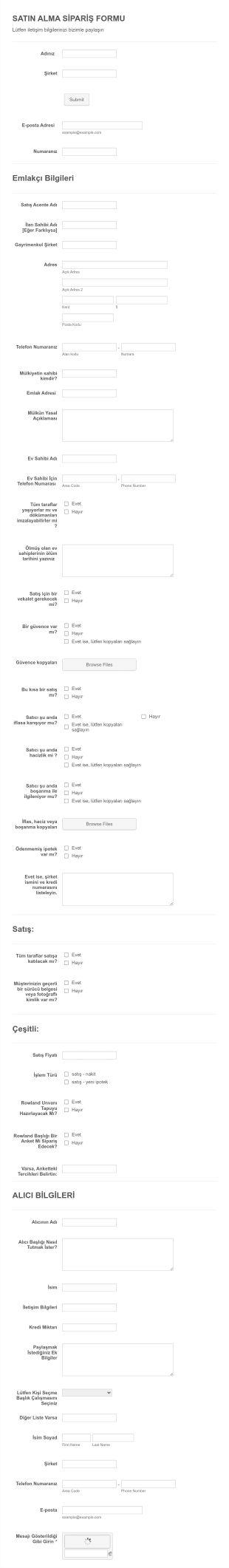 Emlak Satınalma Sipariş Form Template
