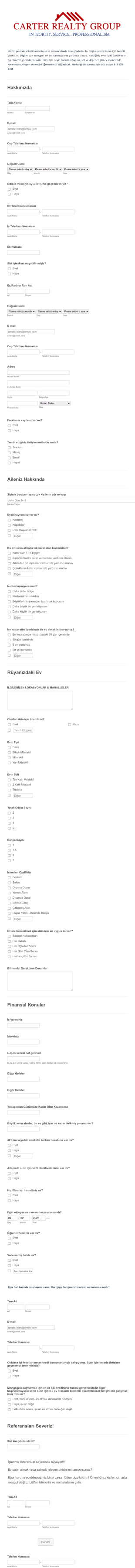 Emlakçı Bilgi Form Şablonu