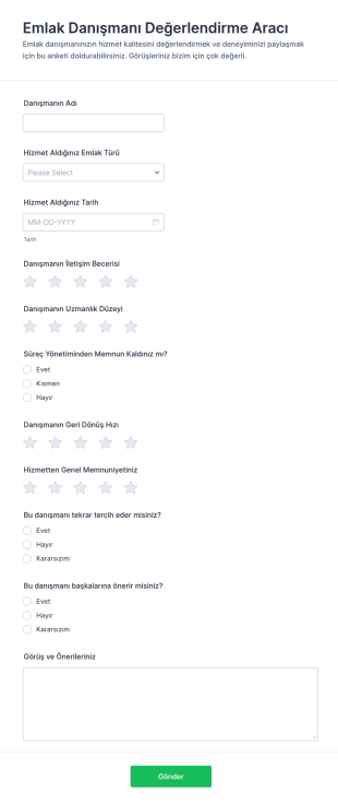 Emlakçı Değerlendirme Anketi Form Şablonu