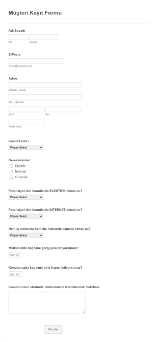 Emlakçı Müşteri Kayıt Form Template