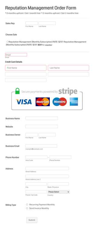 Reputation Management Client Order Form Template