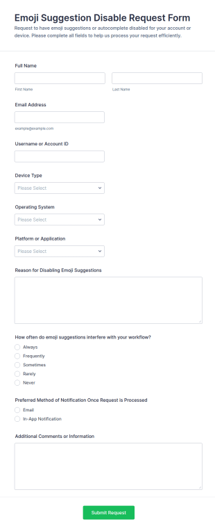 Emoji Suggestion Disable Request Form Template