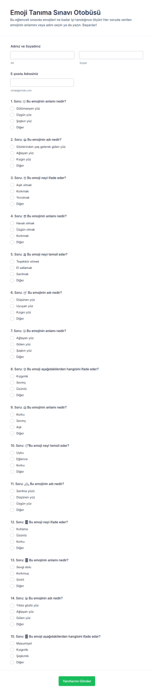 Emoji Tanıma Anketi Form Şablonu