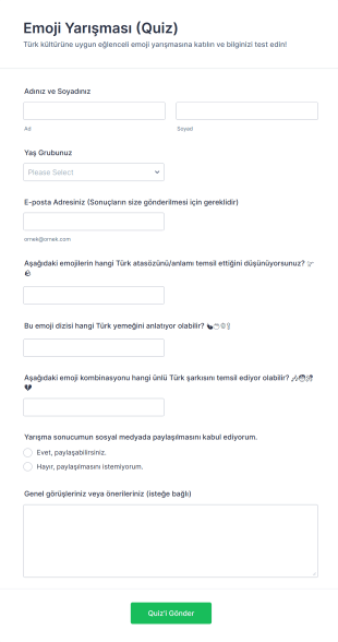 Emoji Yarışması (Quiz) Form Şablonu