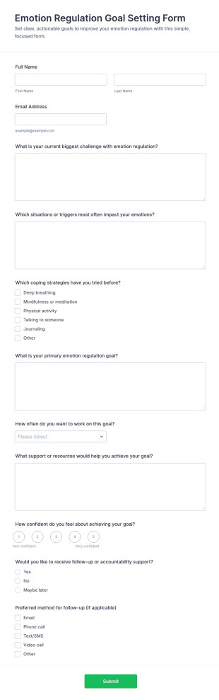 Emotion Regulation Goal Setting Form Template