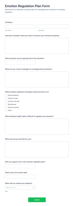 Emotion Regulation Plan Form Template
