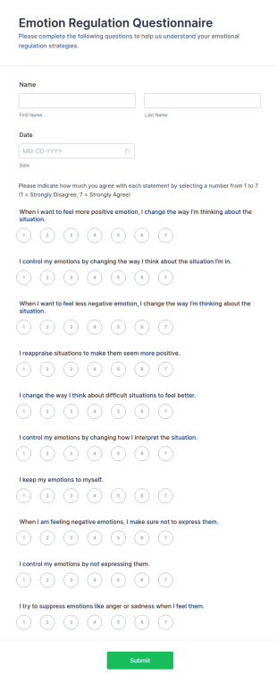 Emotion Regulation Questionnaire Form Template