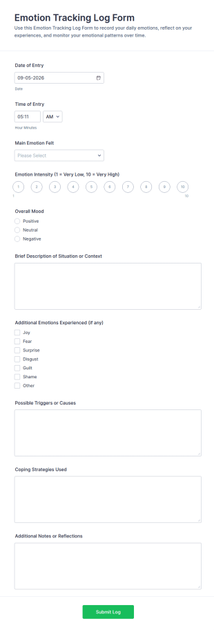 Emotion Tracking Log Form Template