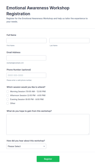 Emotional Awareness Workshop Registration Form Template