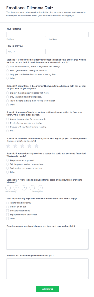 Emotional Dilemma Quiz Form Template