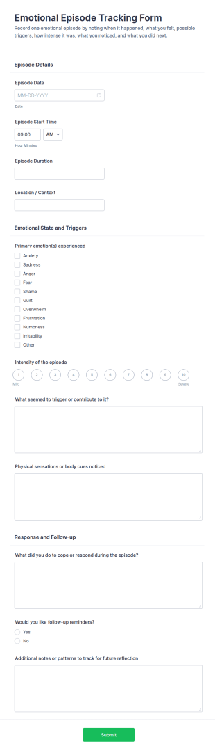 Emotional Episode Tracking Form Template