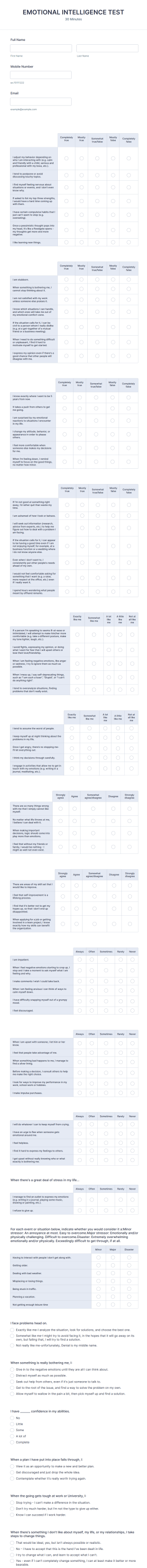 Emotional Intelligence Test Template Form Template