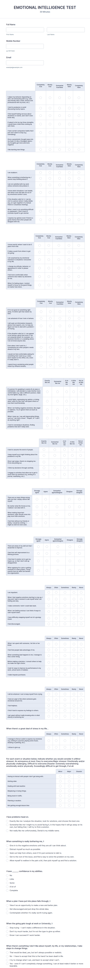 Emotional Intelligence Test Template