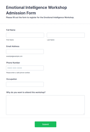 Emotional Intelligence Workshop Admission Form Template