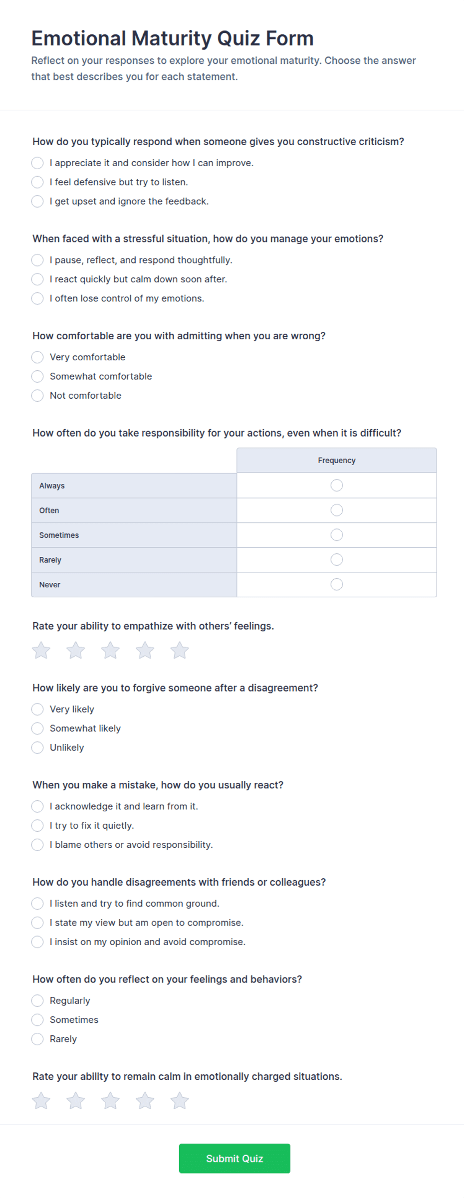 Emotional Maturity Quiz Form Template | Jotform