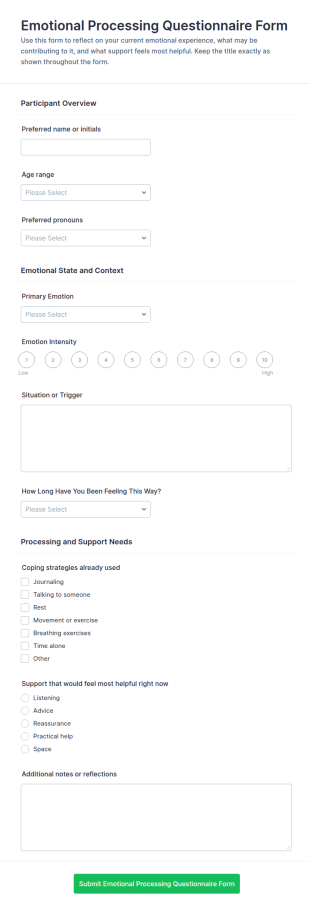 Emotional Processing Questionnaire Form Template