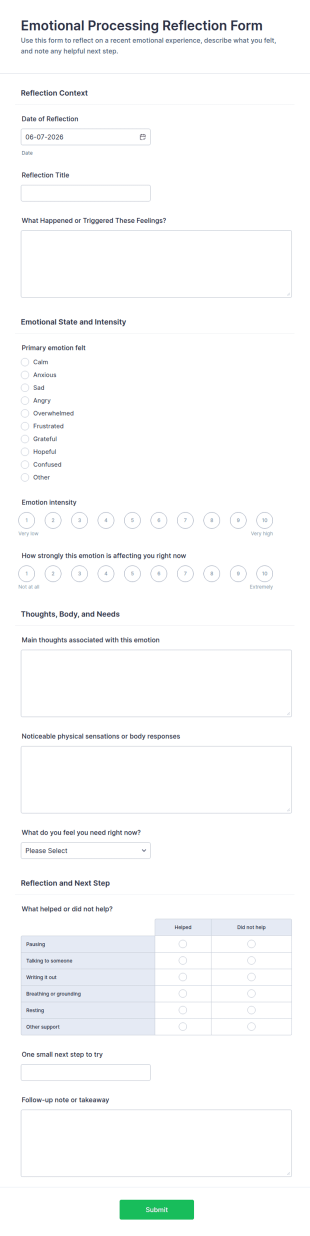 Emotional Processing Reflection Form Template