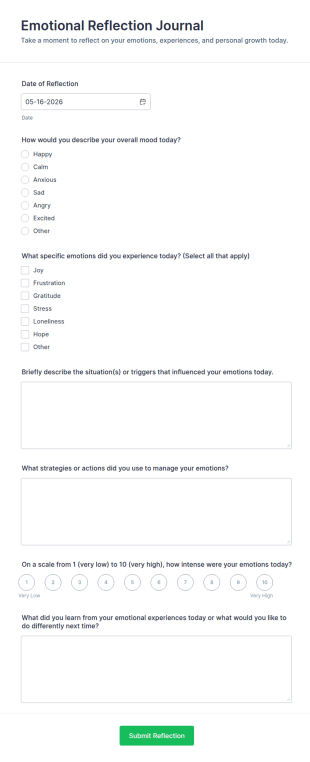 Emotional Reflection Journal Form Template