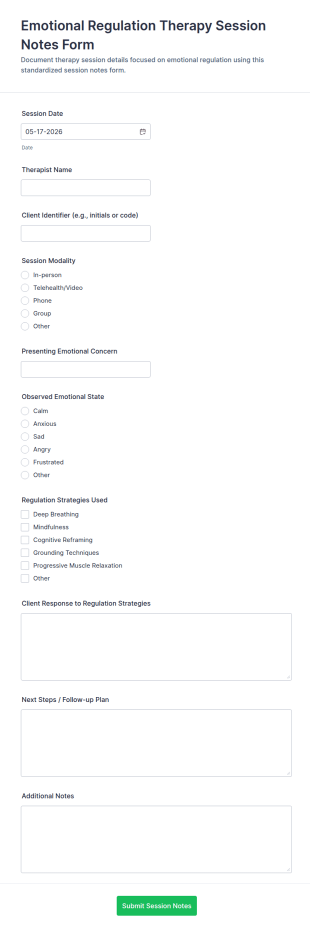 Emotional Regulation Therapy Session Notes Form Template
