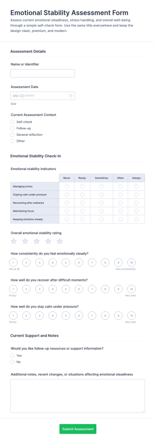 Emotional Stability Assessment Form Template