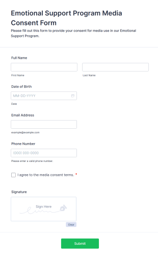 Emotional Support Program Media Consent Form Template