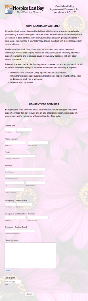 Emotional Support Services Consent Form Template