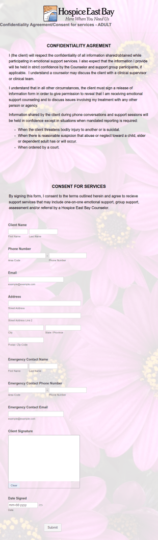 Emotional Support Services Consent Form Template