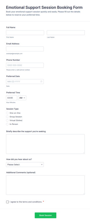 Emotional Support Session Booking Form Template