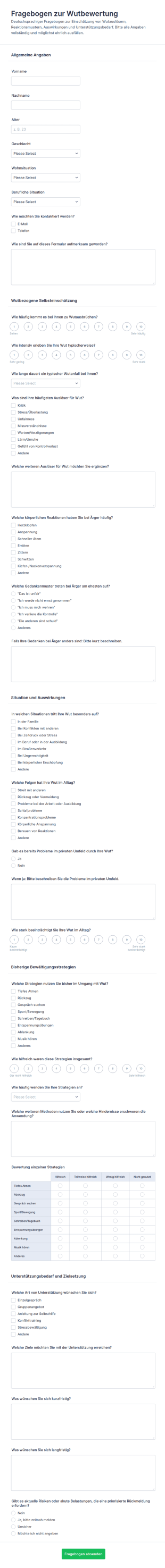 Emotionale Bewältigungsbewertung Fragebogen