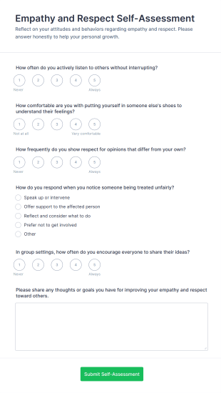 Empathy And Respect Self Assessment Form Template