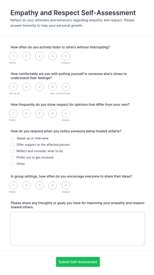 Empathy And Respect Self Assessment Form Template