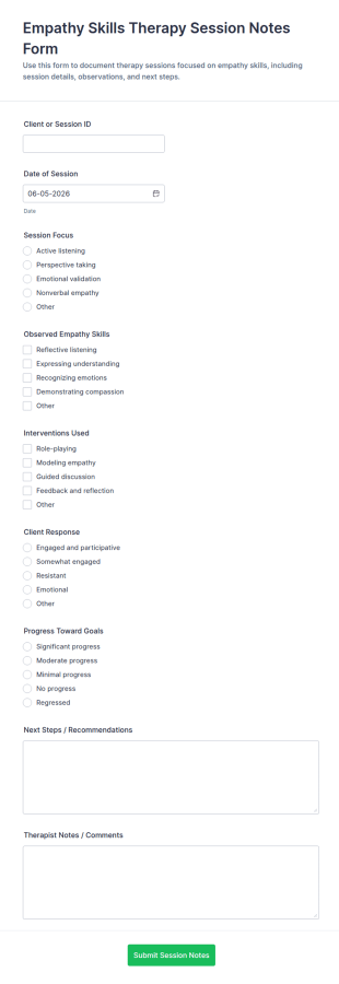 Empathy Skills Therapy Session Notes Form Template