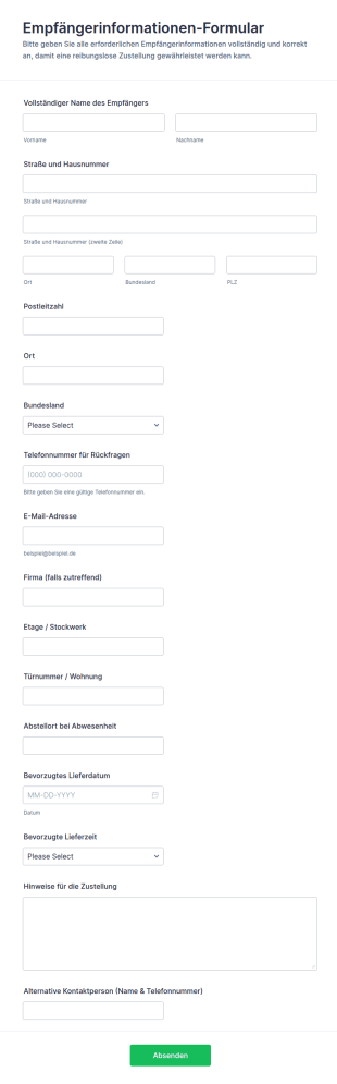 Empfängerinformationen Formular