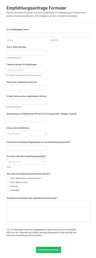 Empfehlungsanfrage Formular