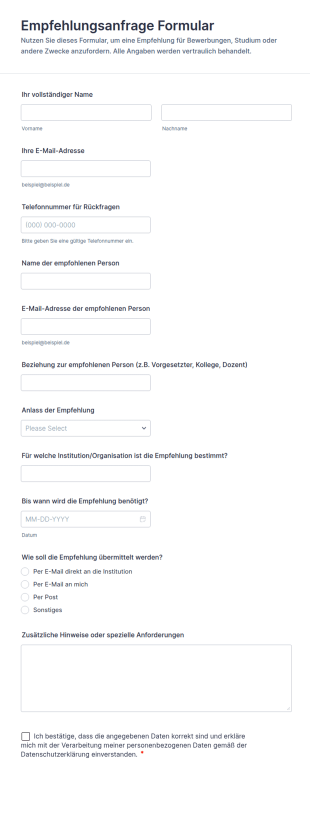 Empfehlungsanfrage Formular