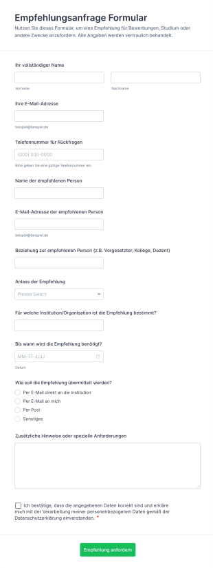 Empfehlungsanfrage Formular