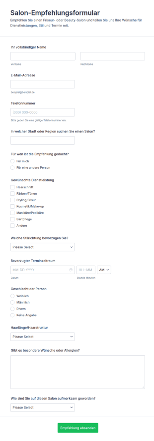 Empfehlungsformular Für Salonleistungen