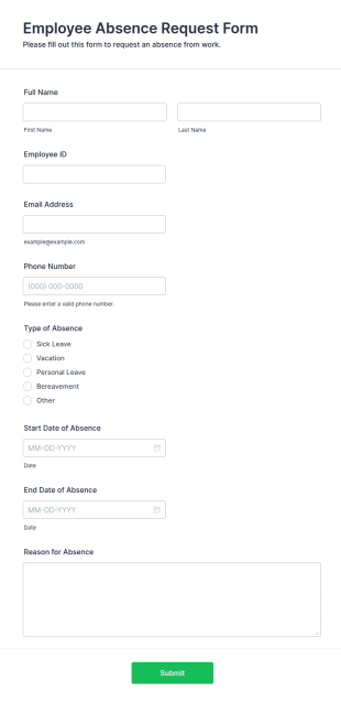 Employee Absence Request Form Template