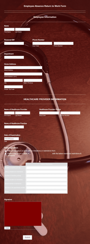 Employee Absence Return To Work Form Template