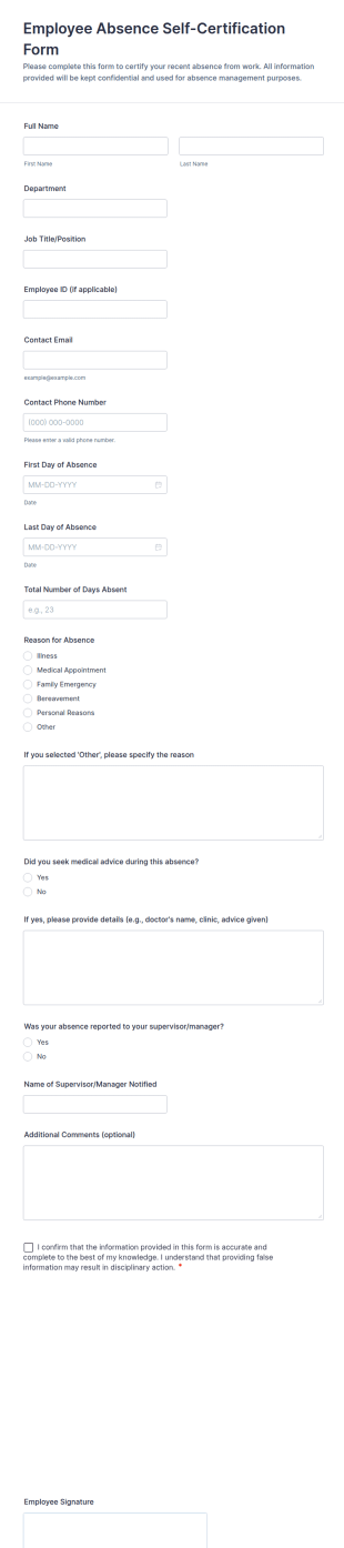 Employee Absence Self Certification Form Template