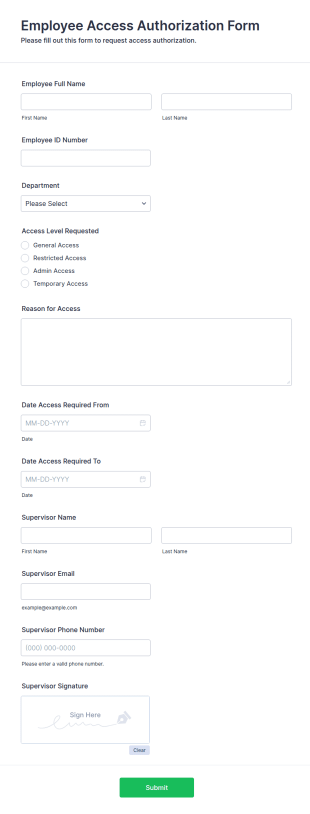 Employee Access Authorization Form Template