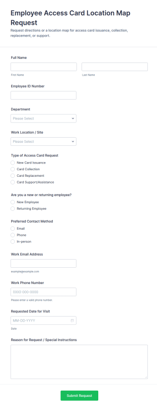 Employee Access Card Location Map Request Form Template